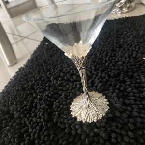 Leaf-Stem Clear Glass Vase with Silver-Tone Base